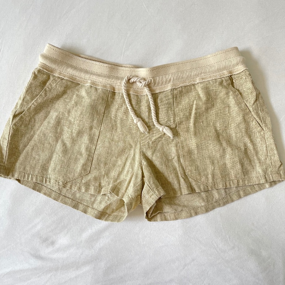Tan Linen Low-rise Roxy Beach Shorts